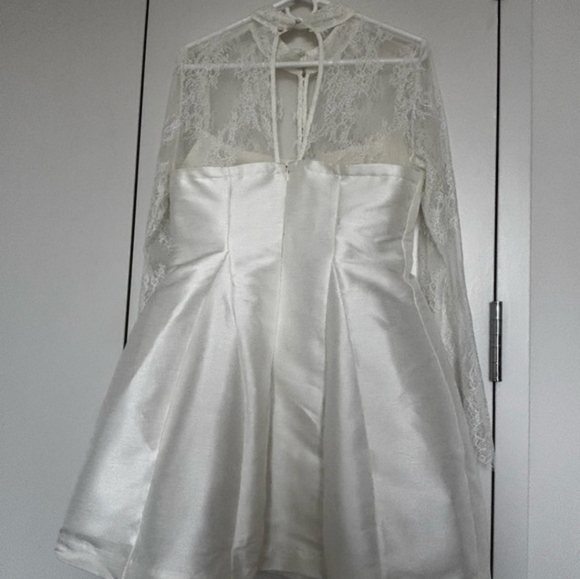 BHLDN High Neck Lace Fit & Flare Mini Skirt Dress Long Sleeves Size 2 Ivory - Picture 6 of 6